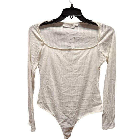 ASTR size XL white scoop neck long sleeve thong bodysuit ribbed NEW layering - Picture 1 of 5